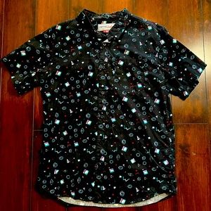 Large Black and Neon color geometric shapes button down shirt